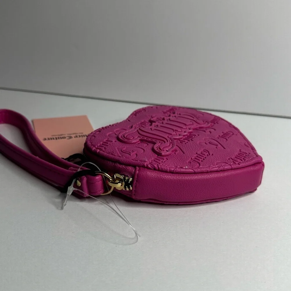 Juicy Couture Hot Pink Wallet Heart Zip Around  w Wristlet - Picture 9 of 11